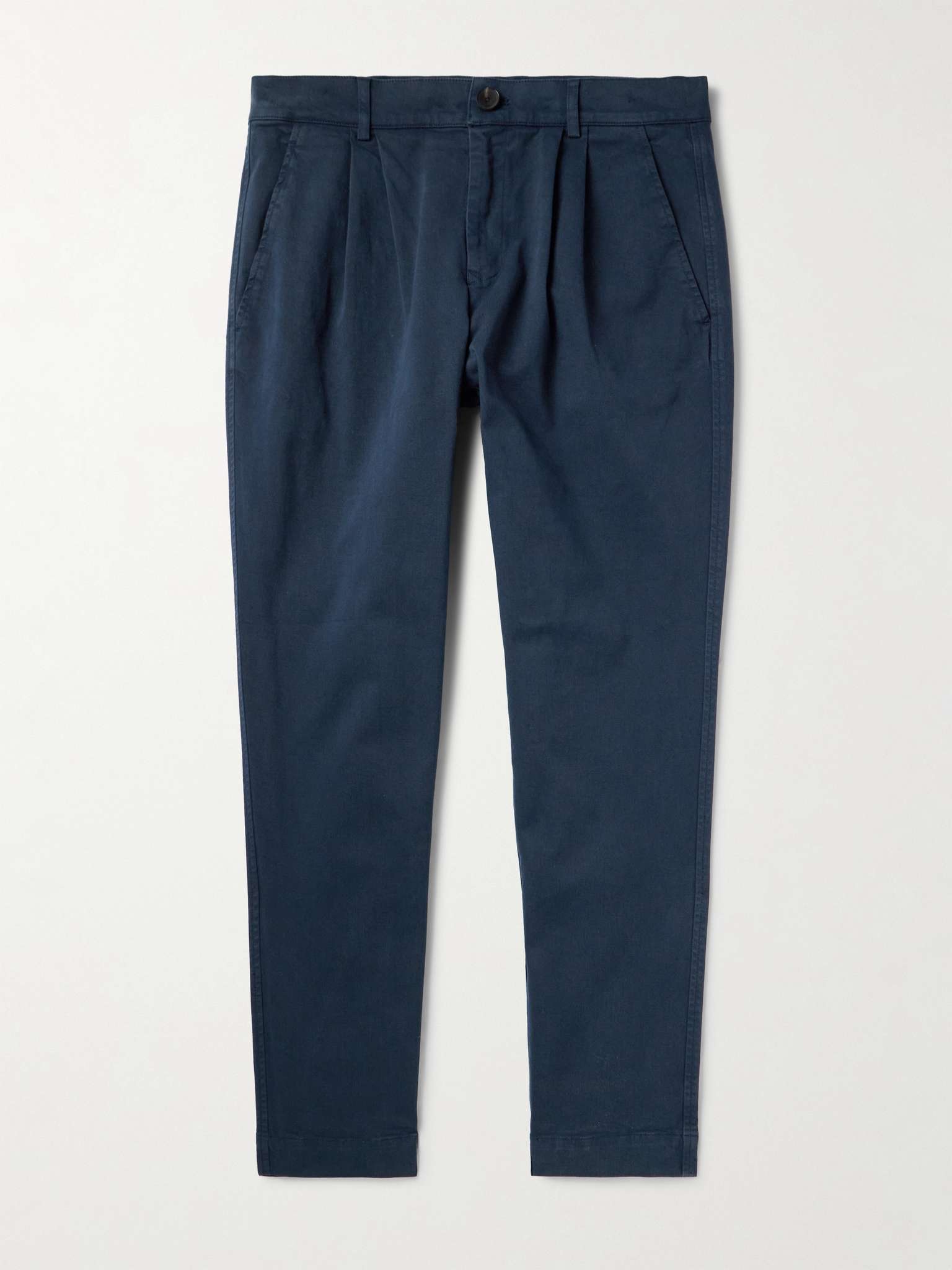 2 Pleats Tapered Cropped Pleated Cotton-Blend Twill Trousers
