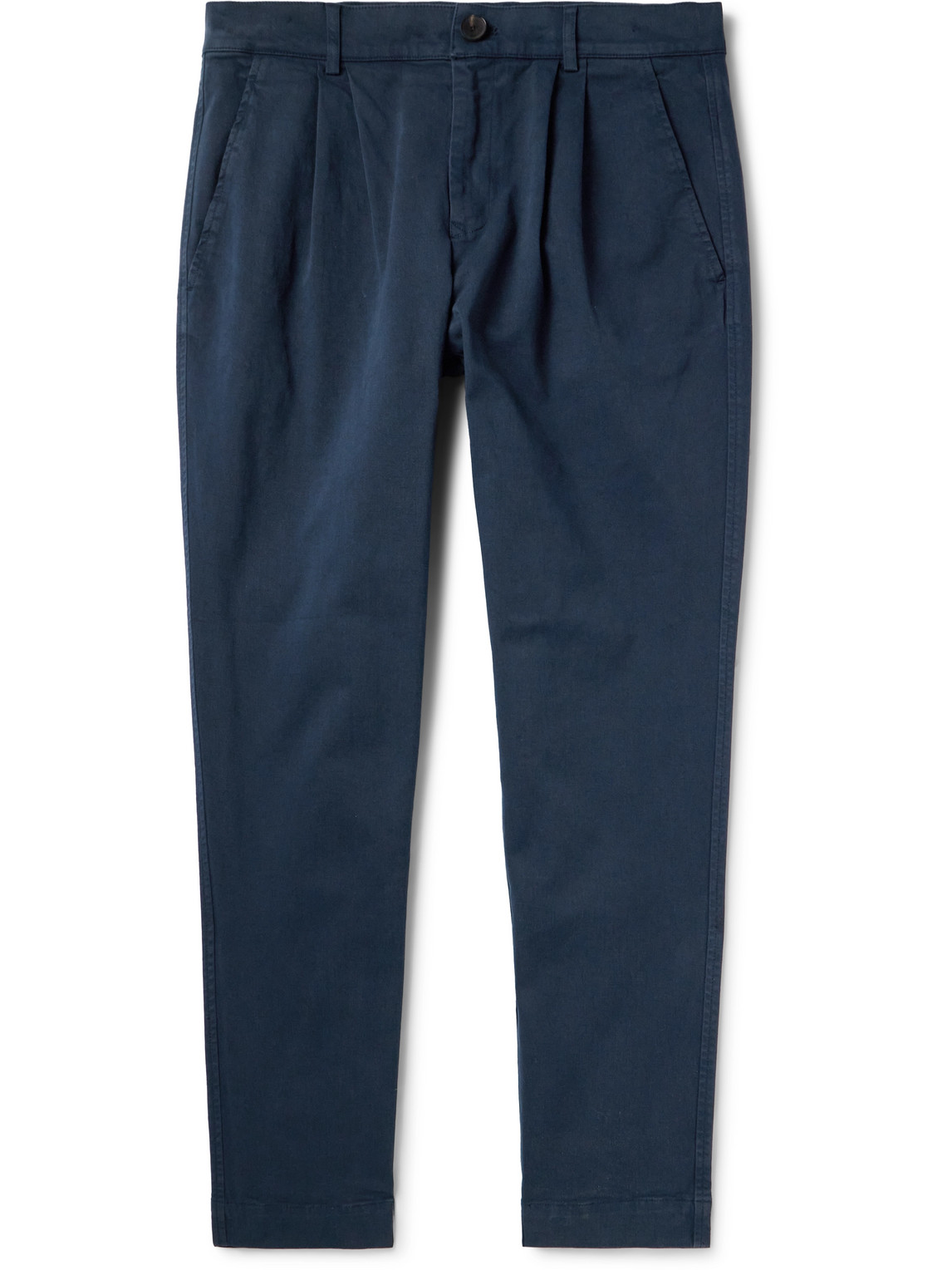 Mr P Tapered Pleated Garment-dyed Cotton-blend Twill Trousers In Blue
