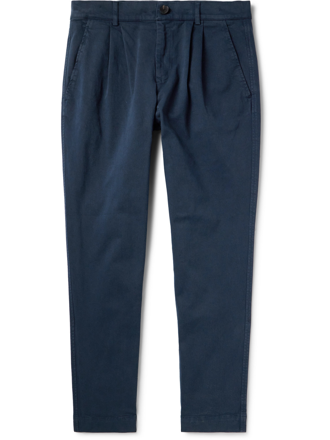 Tapered Pleated Garment-Dyed Cotton-Blend Twill Trousers