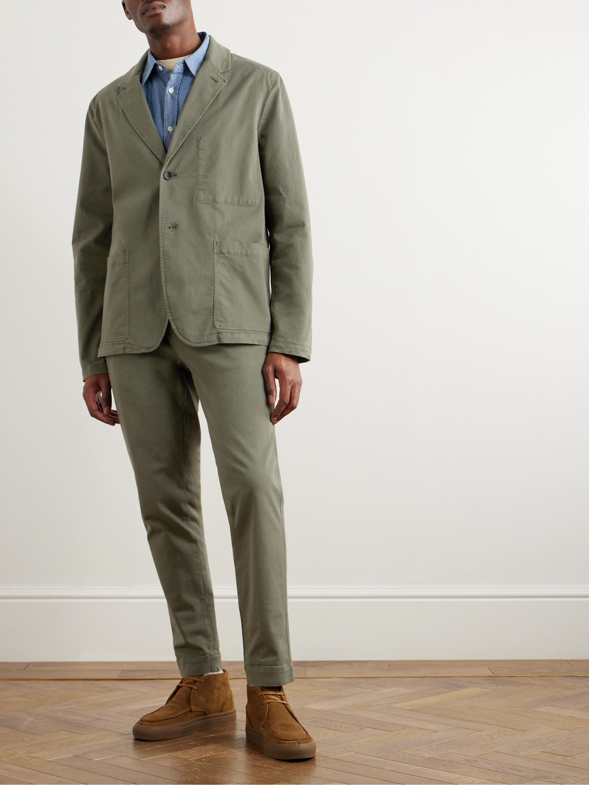 Shop Mr P Garment-dyed Cotton-blend Twill Blazer In Green