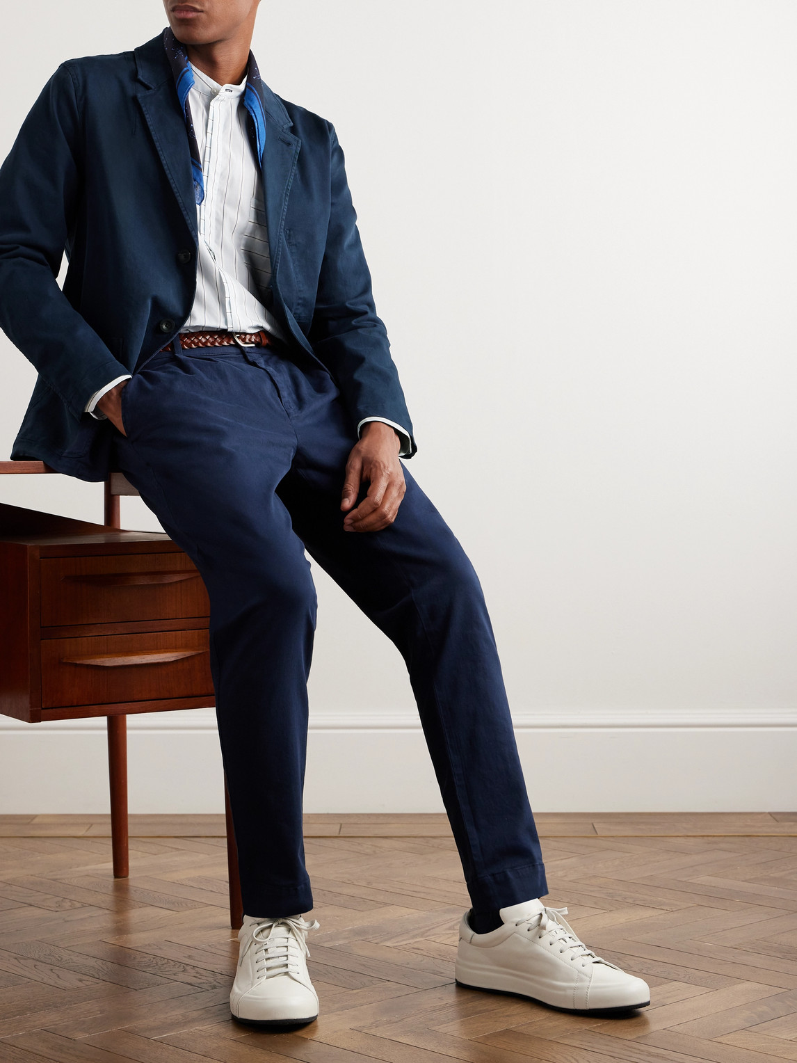 Mr P Garment-dyed Stretch-cotton Twill Blazer In Blue