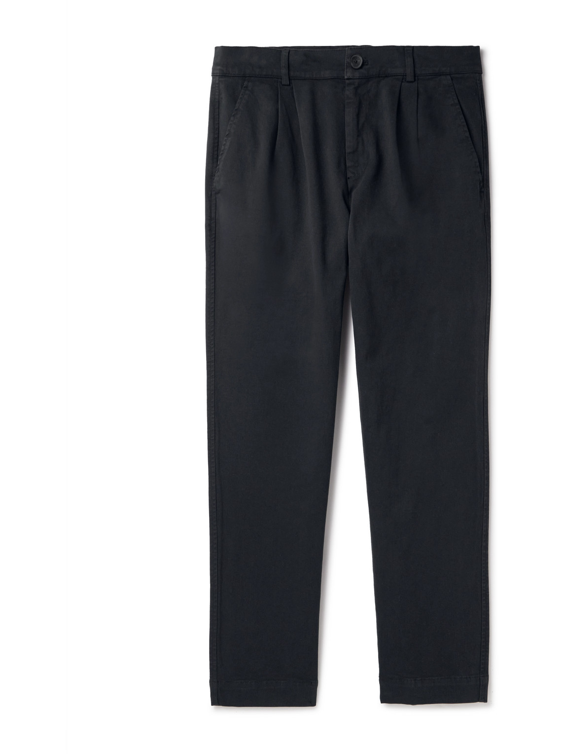 Mr P Tapered Pleated Garment-dyed Cotton-blend Twill Trousers In Black
