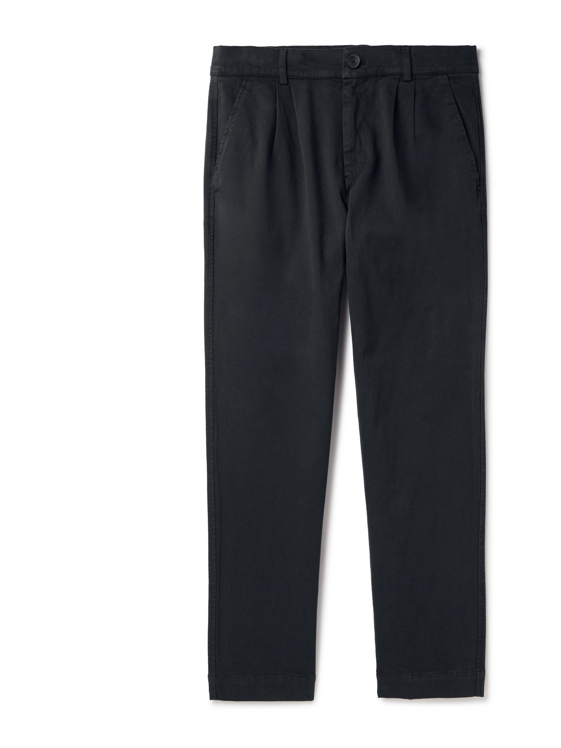 Tapered Pleated Garment-Dyed Cotton-Blend Twill Trousers