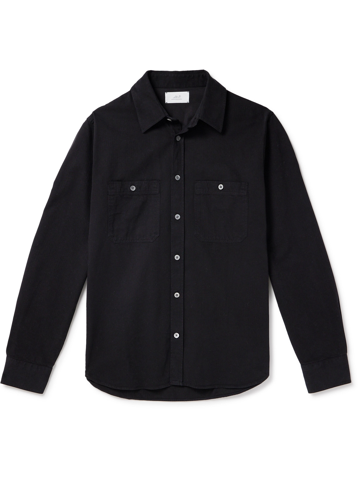 Mr P Herringbone Cotton-twill Shirt In Black