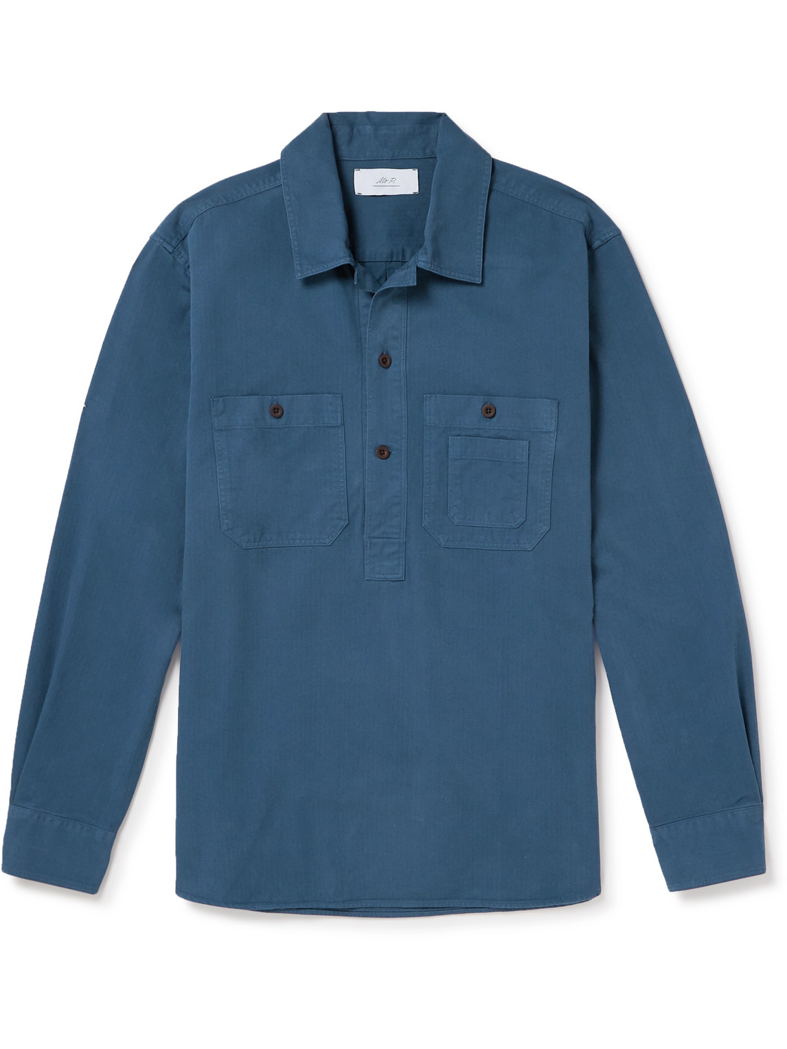 Mr P Herringbone Cotton Shirt In Blue
