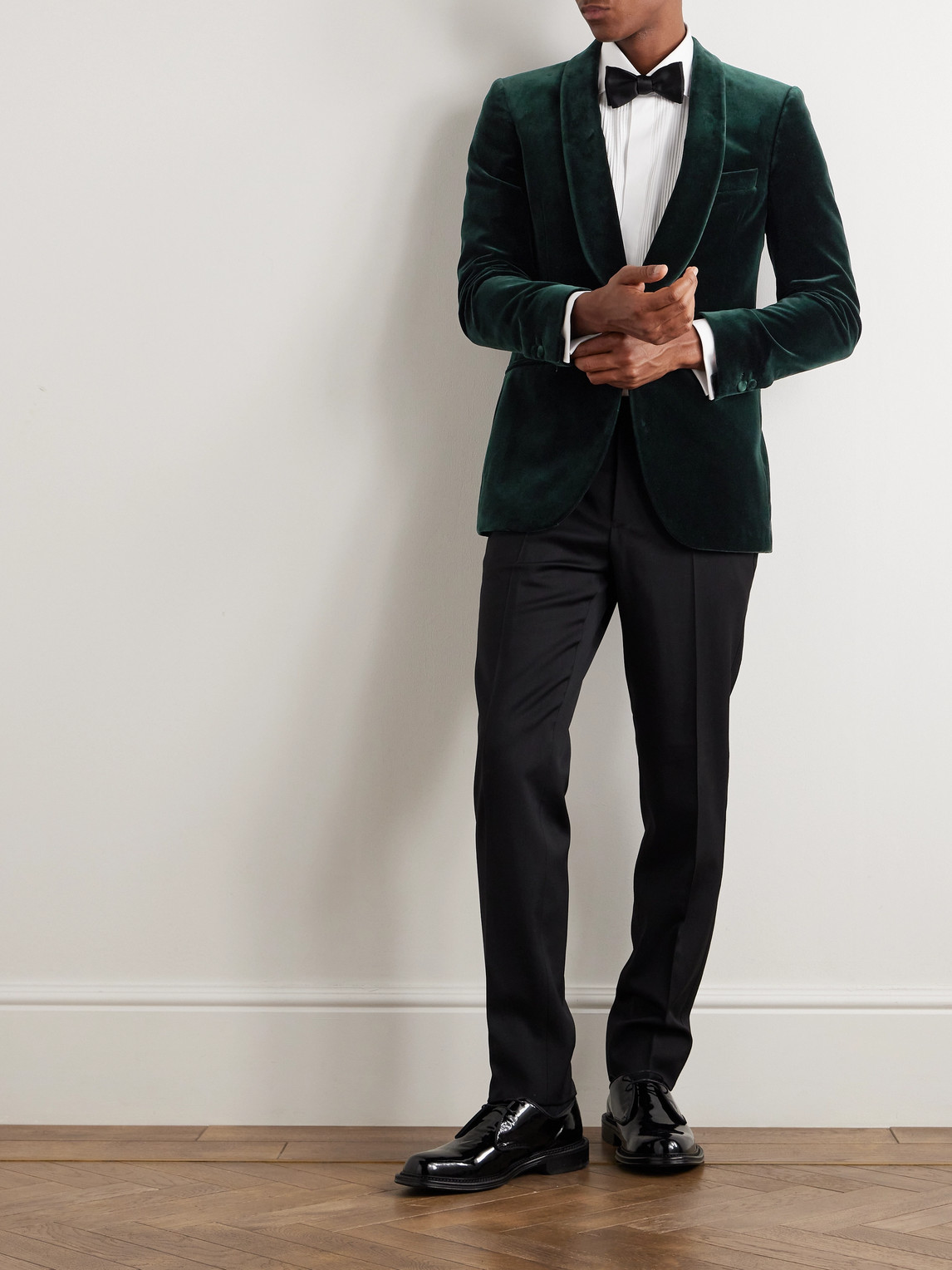 Shop Mr P Cotton-blend Velvet Tuxedo Jacket In Green