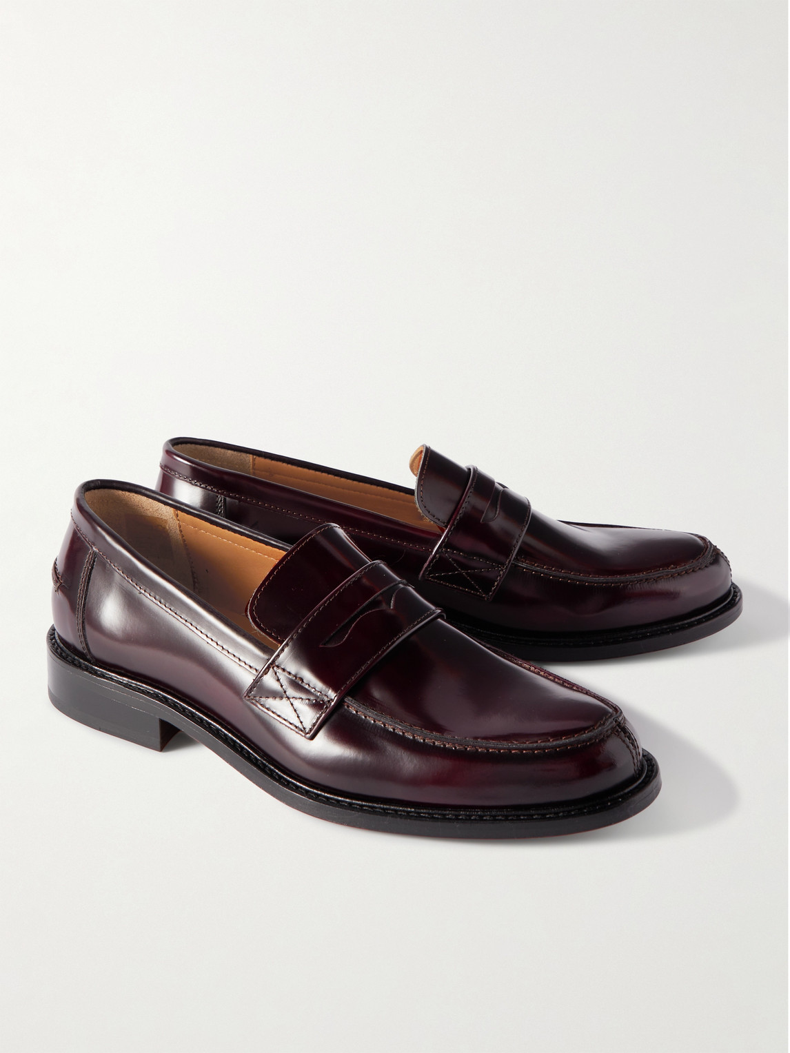 Shop Mr P Scott Polished-leather Loafers In Burgundy