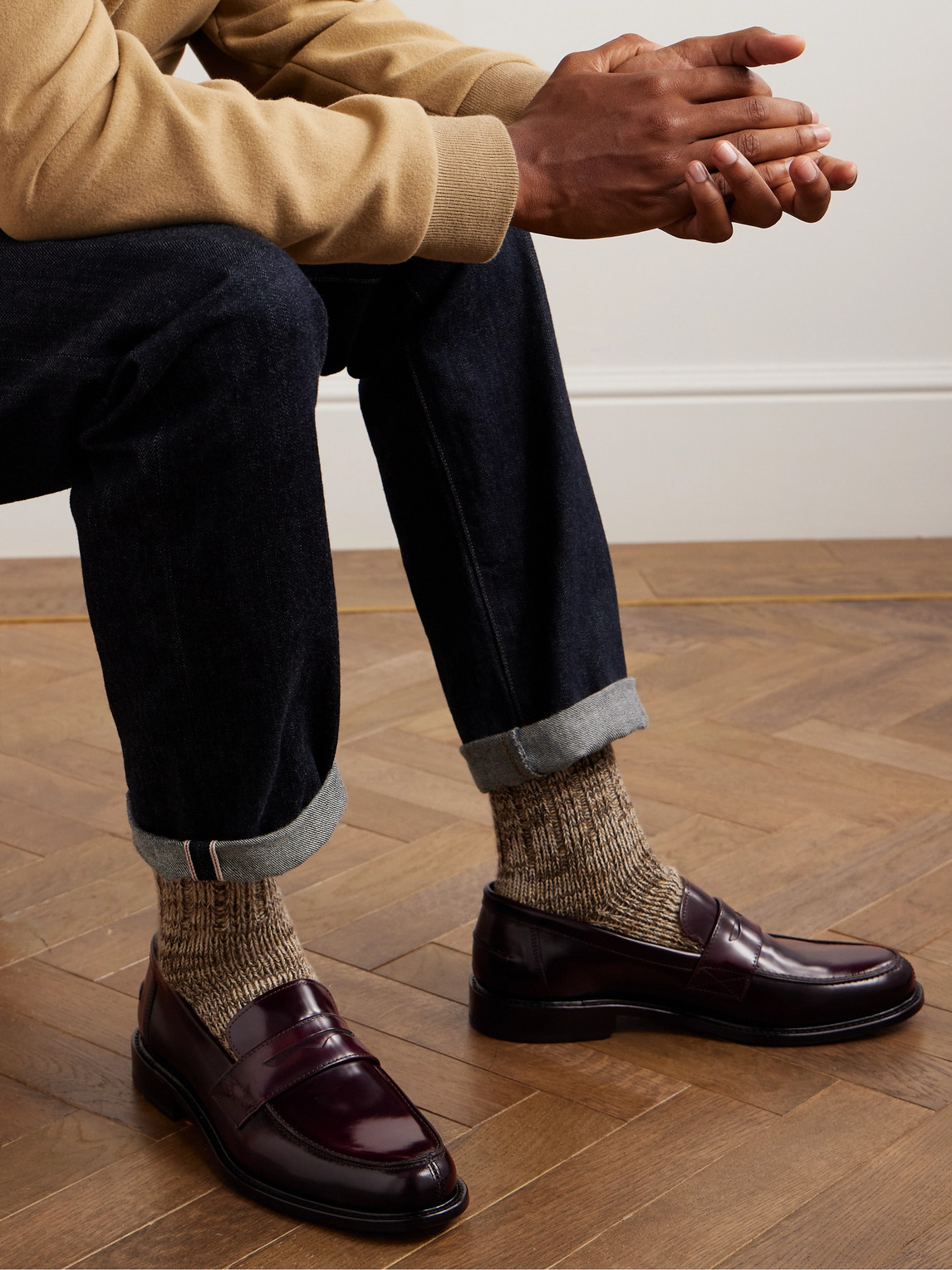 Shop Mr P Scott Polished-leather Loafers In Burgundy