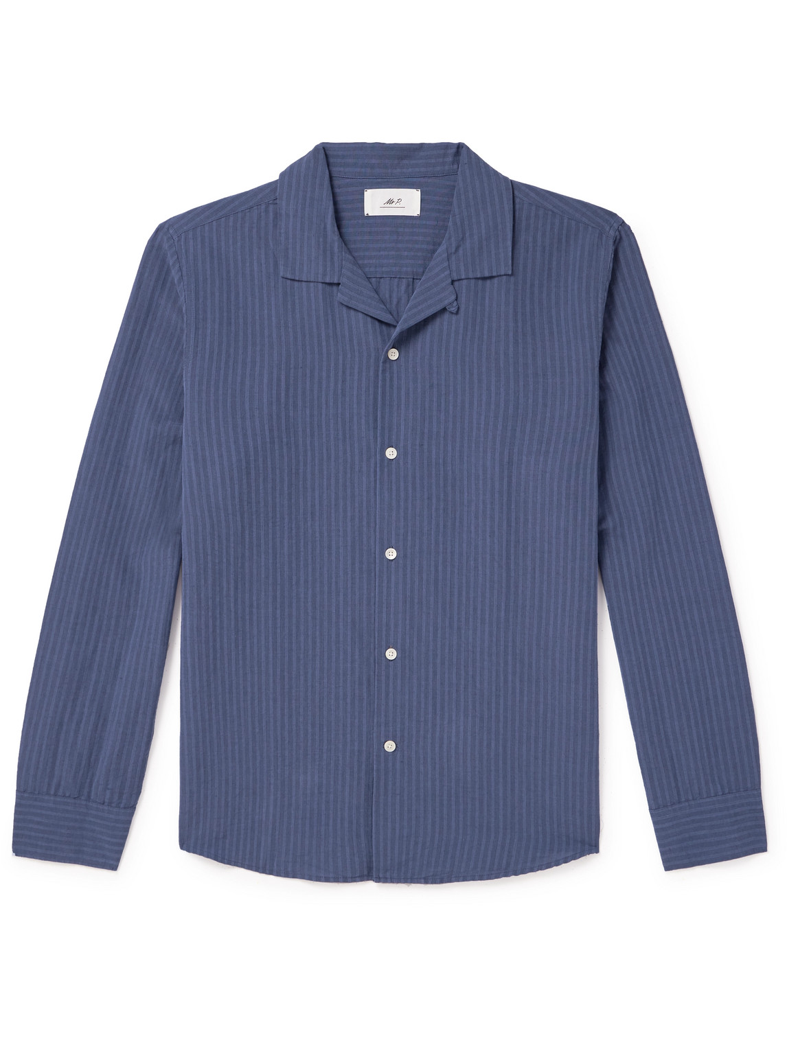 Convertible-Collar Striped Cotton and Linen-Blend Shirt