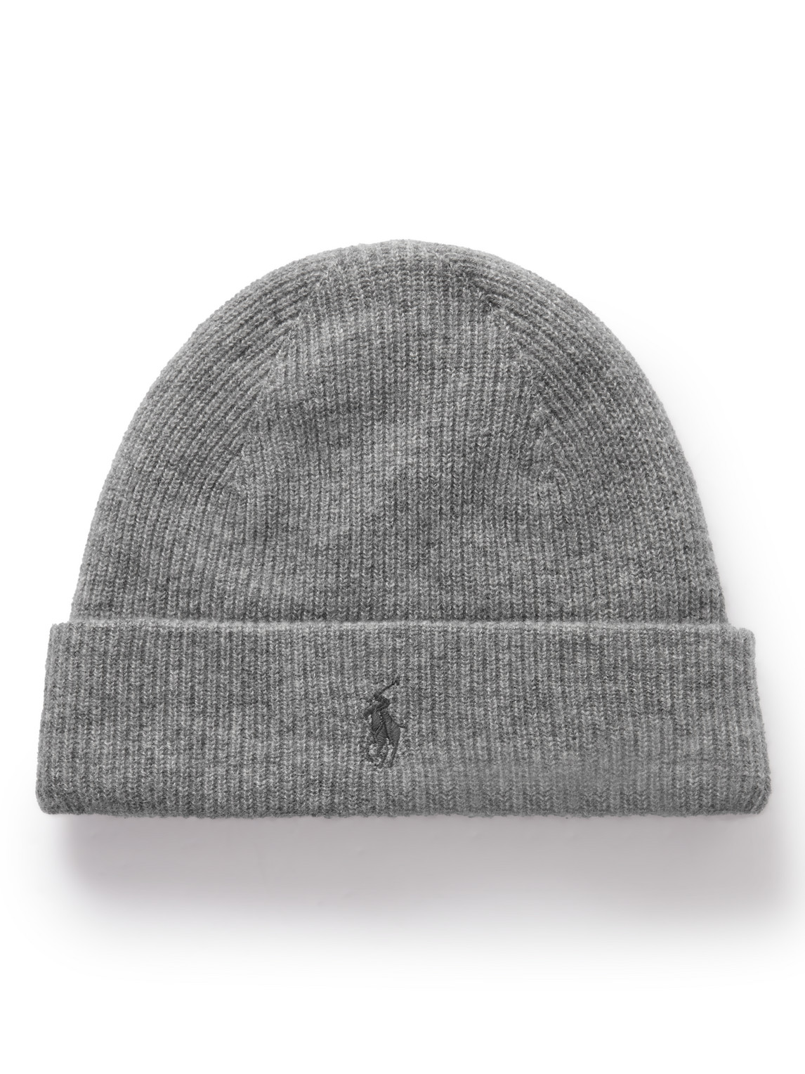Polo Ralph Lauren Logo-embroidered Ribbed Cashmere Beanie In Grey