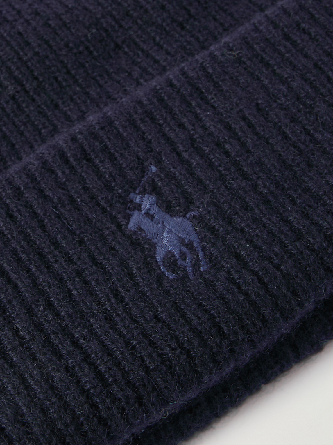Shop Polo Ralph Lauren Logo-embroidered Ribbed Cashmere Beanie In Blue