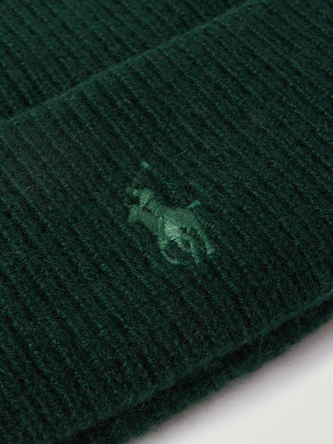 Shop Polo Ralph Lauren Logo-embroidered Ribbed Cashmere Beanie In Green