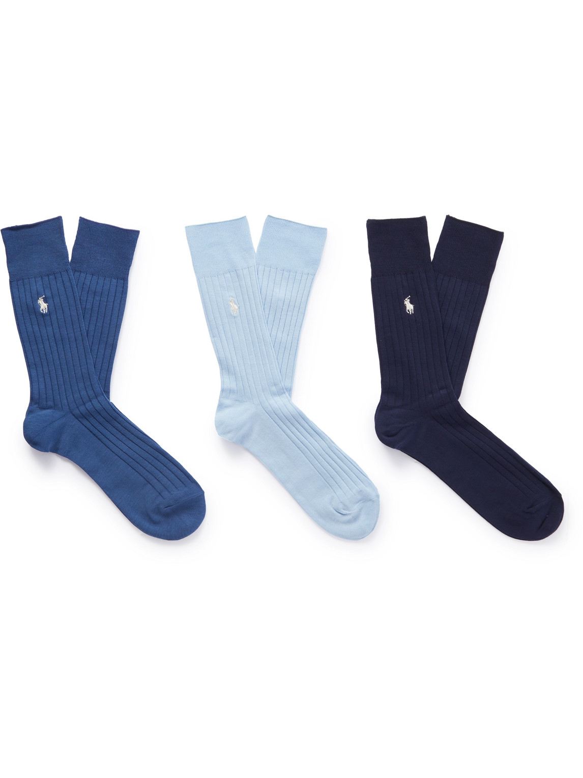 Polo Ralph Lauren Three-pack Logo-embroidered Ribbed Cotton-blend Socks In Blue