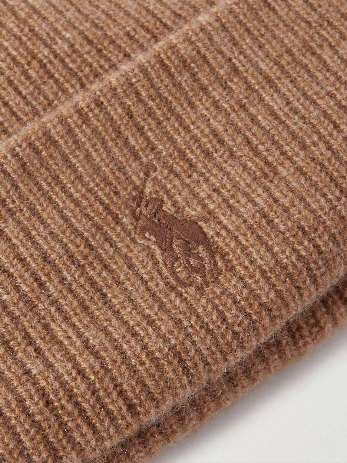 Shop Polo Ralph Lauren Logo-embroidered Ribbed Cashmere Beanie In Brown