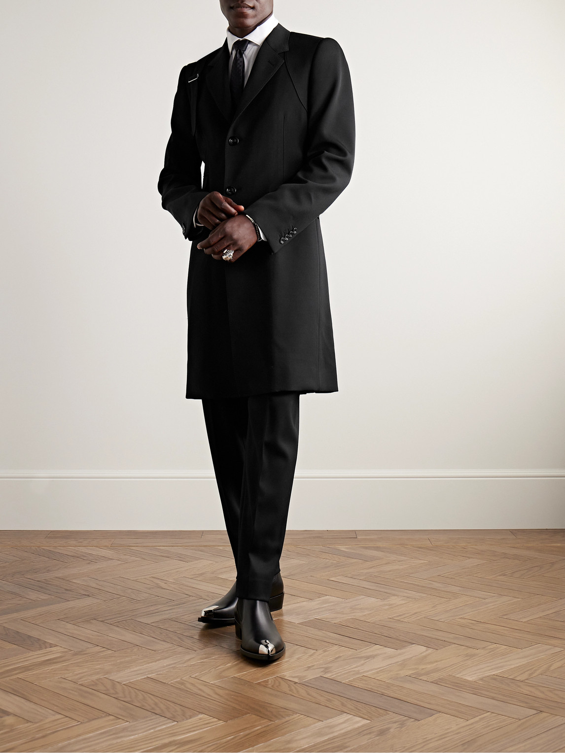 Shop Alexander Mcqueen Slim-fit Wool-twill Trench Coat In Black