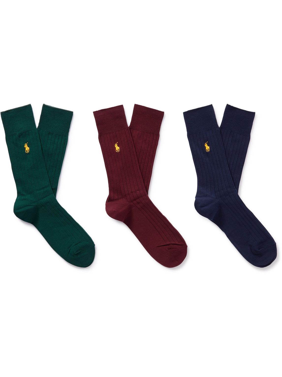 Polo Ralph Lauren Three-pack Logo-embroidered Ribbed Cotton-blend Socks In Multi