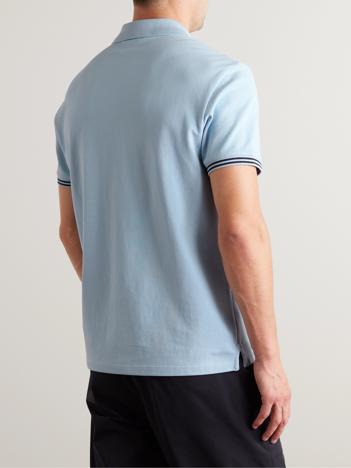 Shop Club Monaco Striped Stretch-cotton Piqué Polo Shirt In Blue