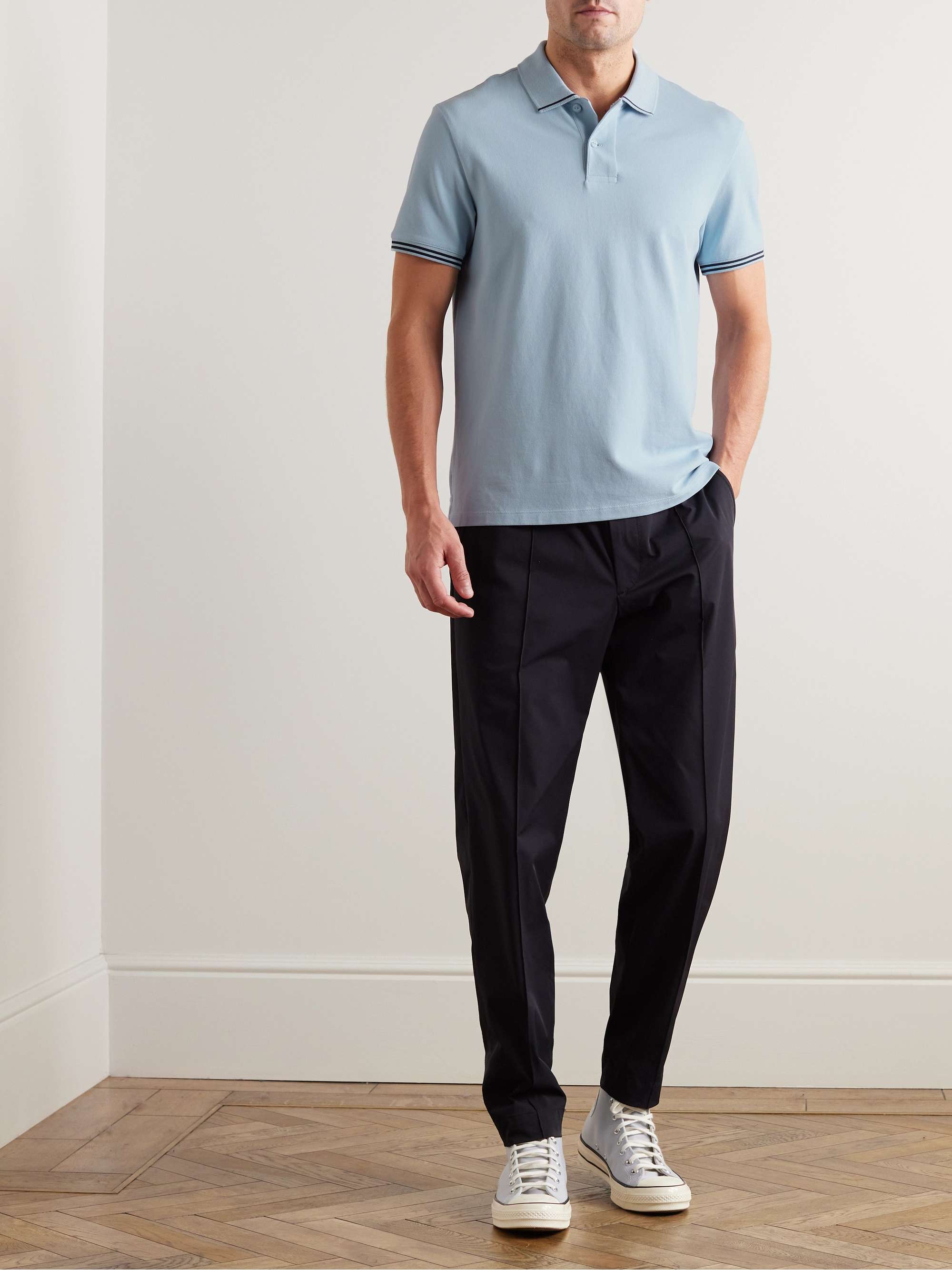 CLUB MONACO Striped Stretch-Cotton Piqué Polo Shirt for Men | MR PORTER