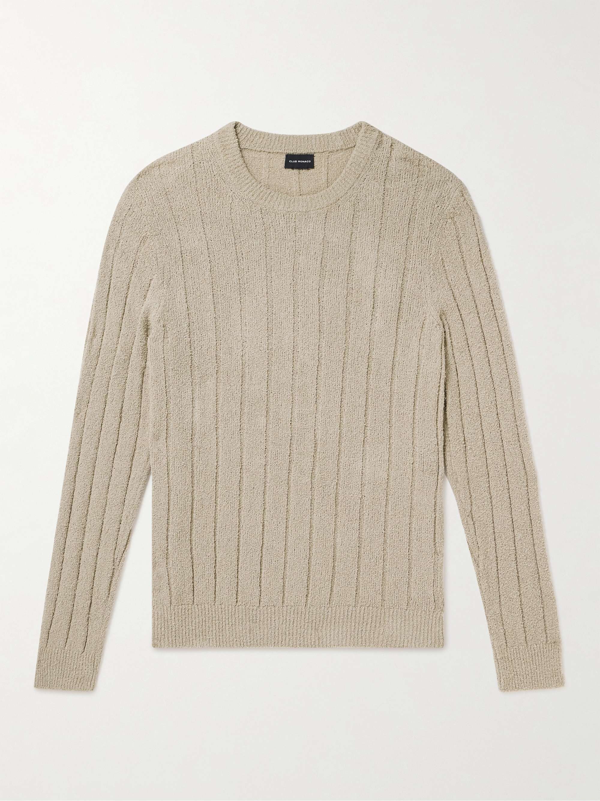 Ribbed Cotton-Blend Bouclé Sweater