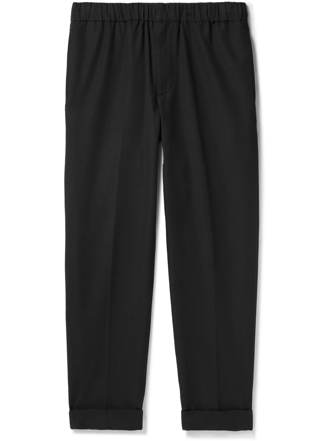 Club Monaco Straight-leg Stretch-cotton Twill Drawstring Trousers In Black