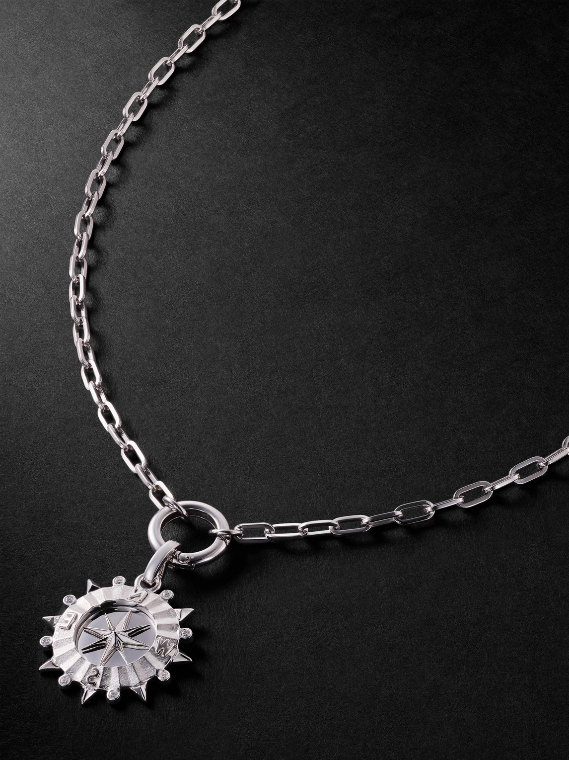 Foundrae Internal Compass White Gold Diamond Pendant Necklace