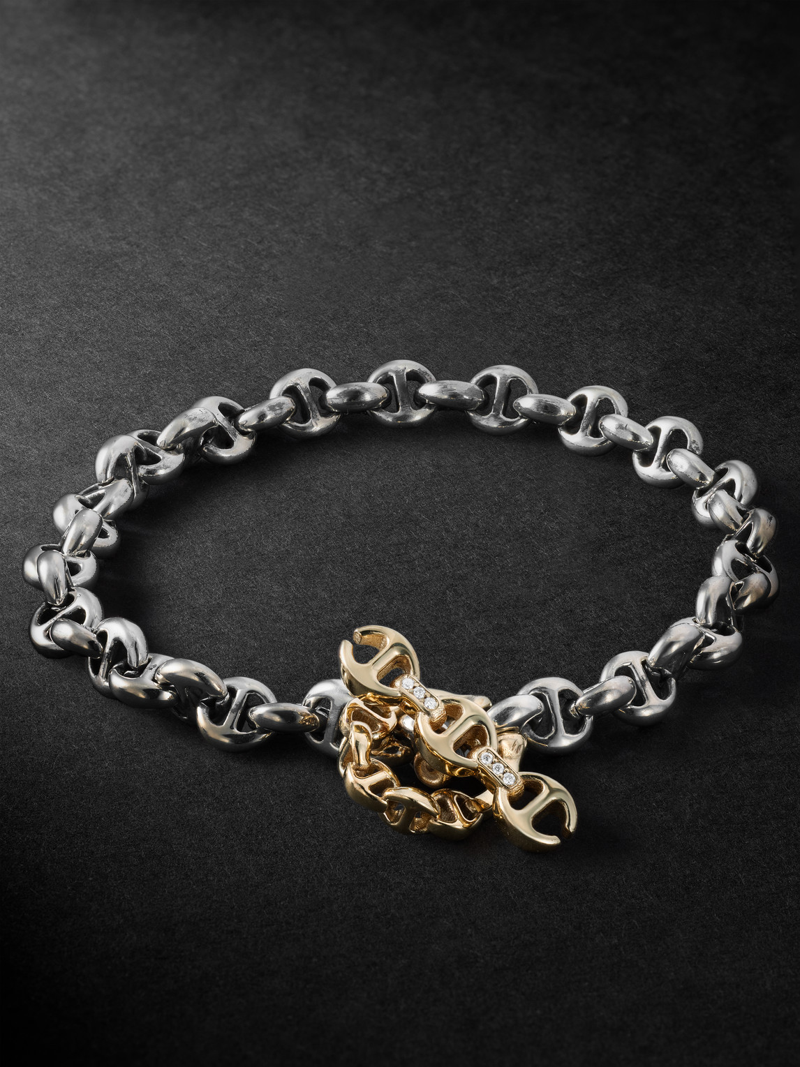 Hoorsenbuhs Open-Link Sterling Silver, 18-Karat Gold and Diamond Bracelet - Men