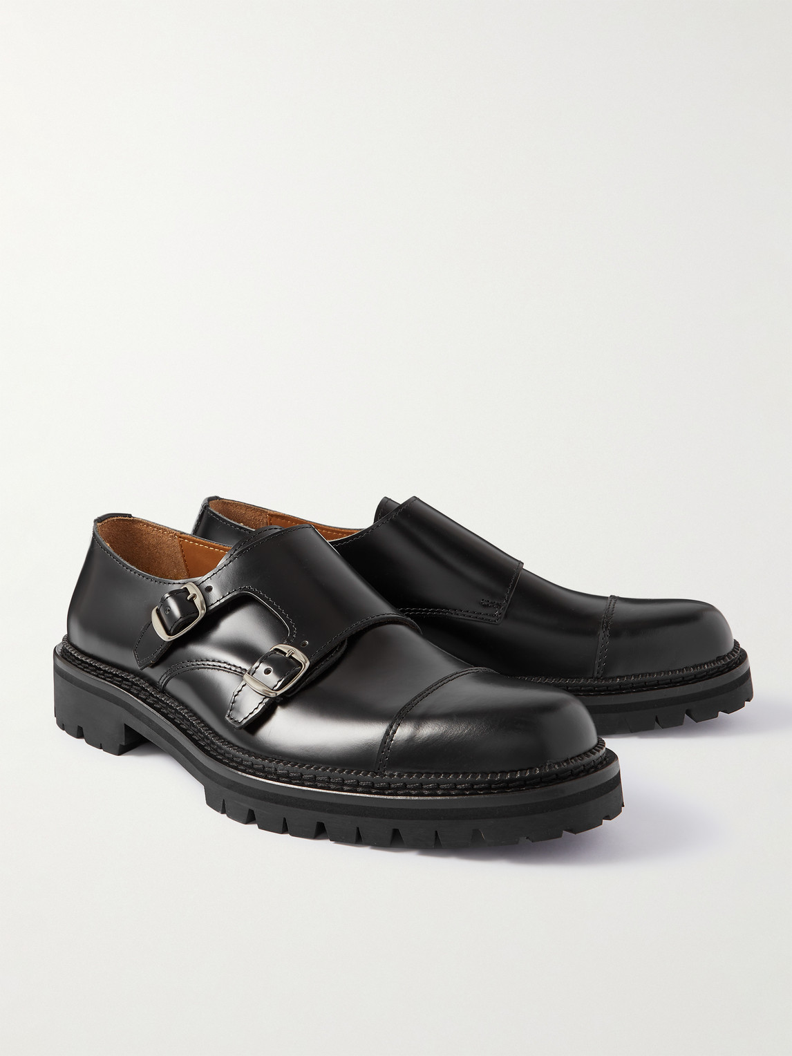 Shop Mr P Olie Leather Monk-strap Shoes In Black