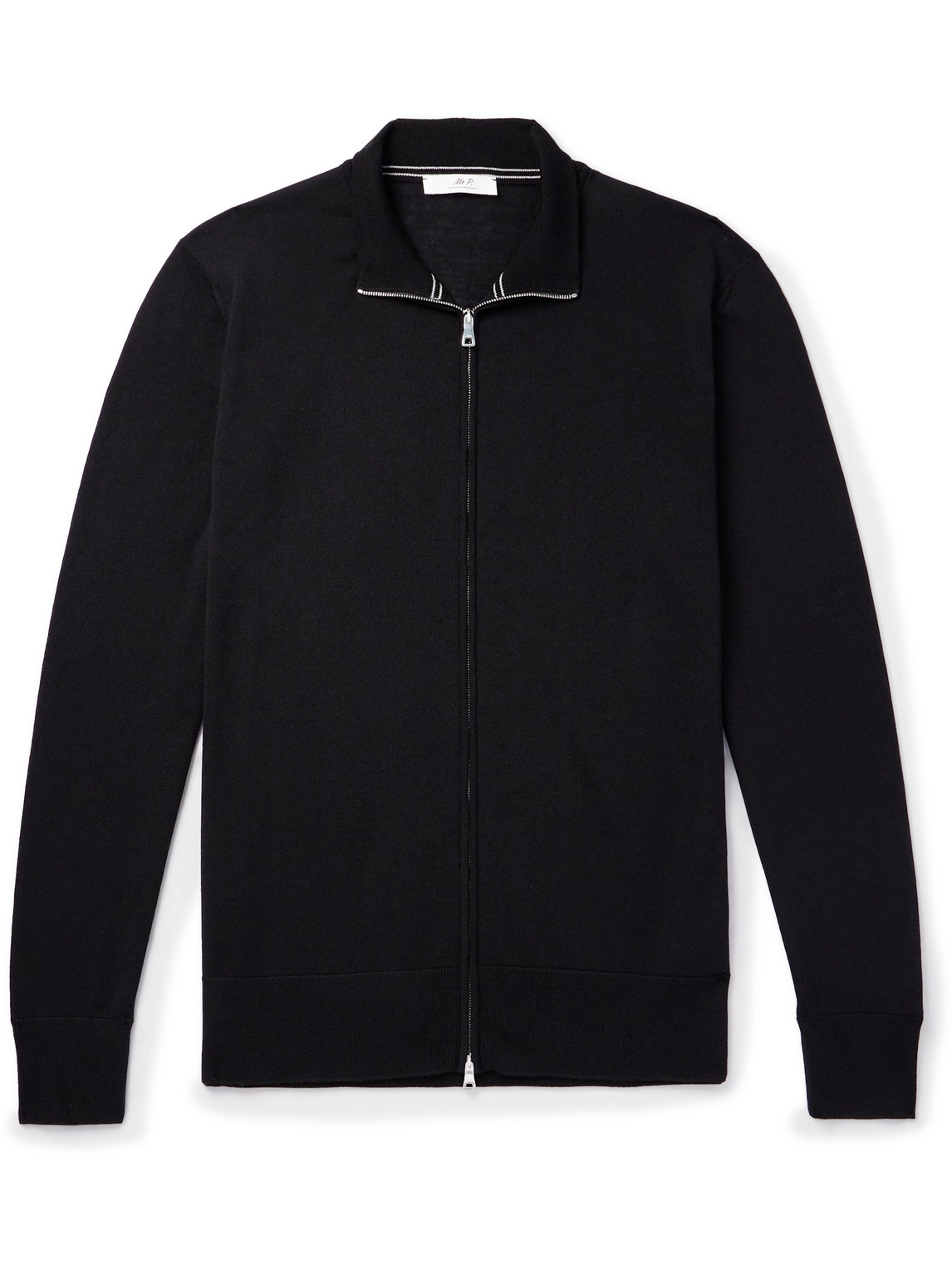 Mr P Richard Merino Wool Zip-up Cardigan In Black