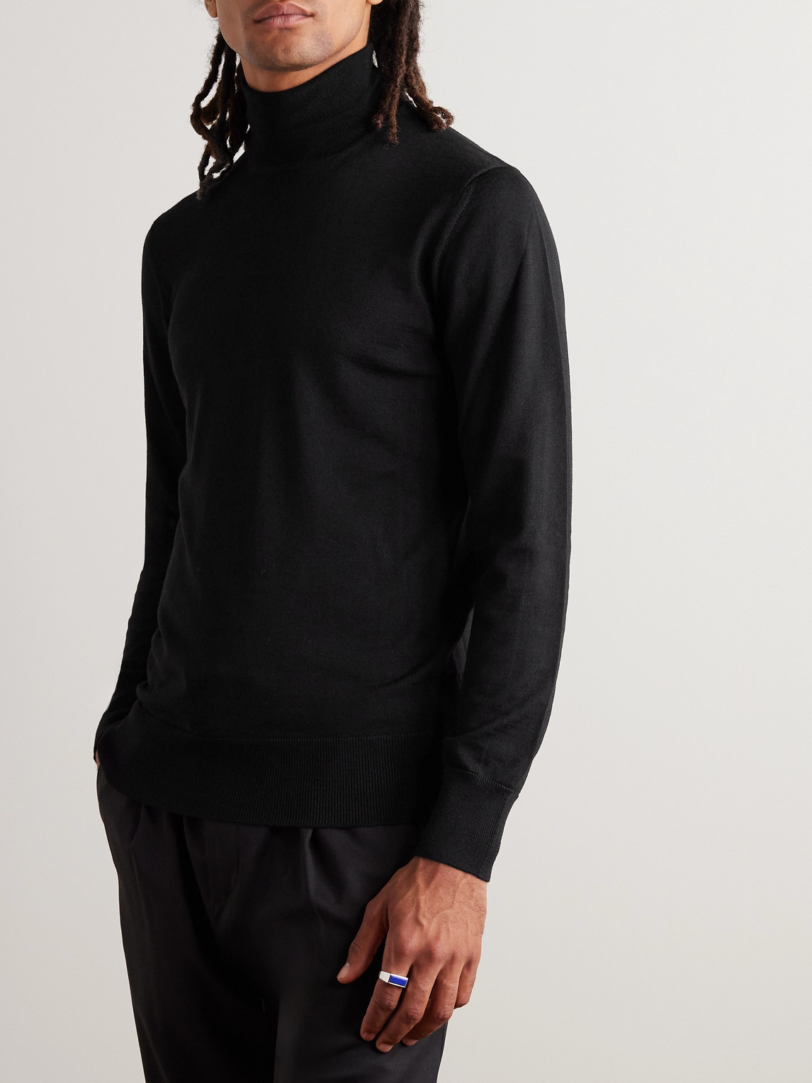 Shop Mr P Slim-fit Merino Wool Rollneck Sweater In Black