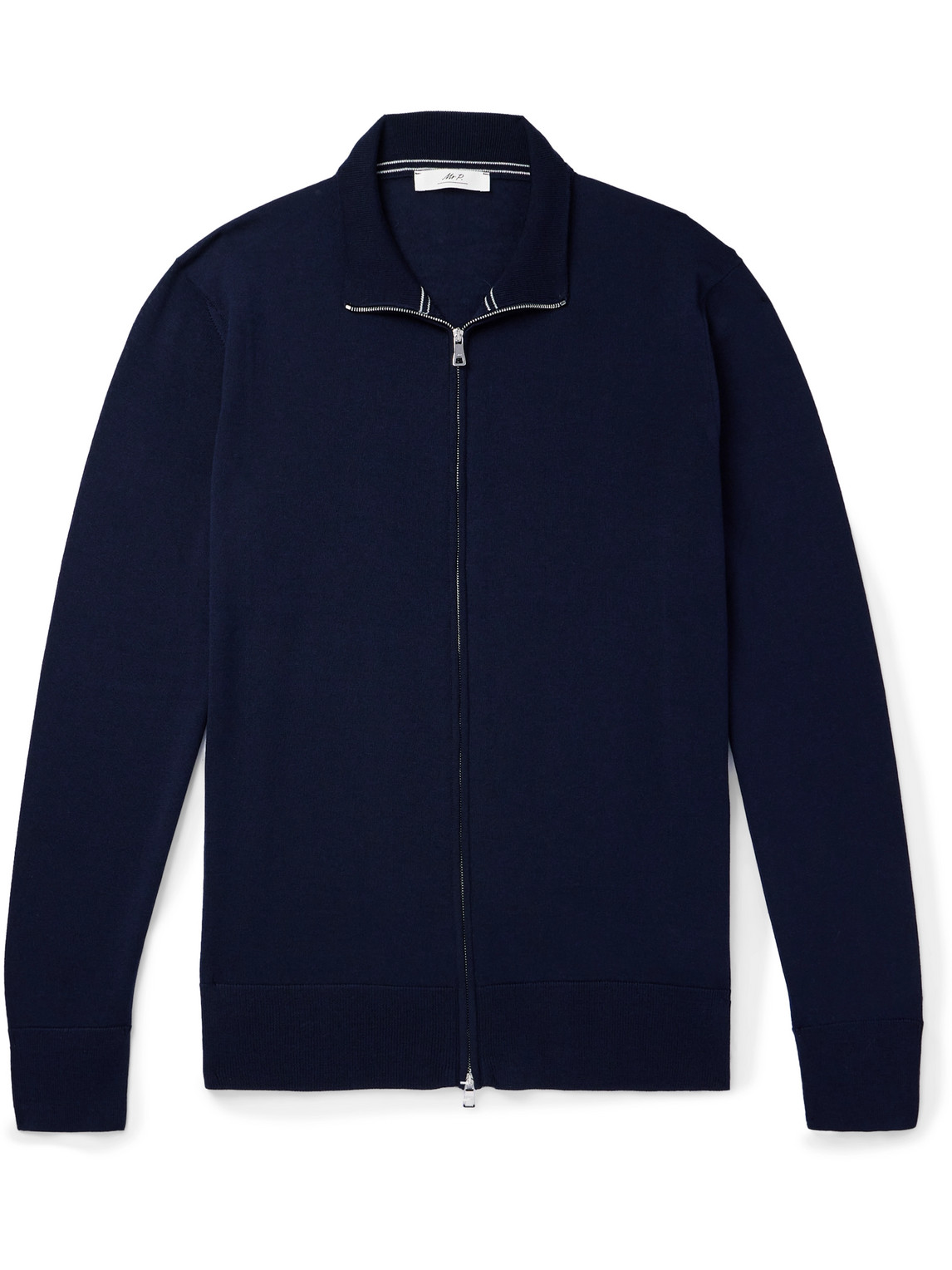 Mr P Richard Merino Wool Zip-up Cardigan In Blue