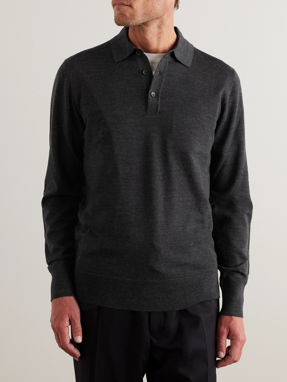 Shop Mr P Merino Wool Polo Shirt In Gray