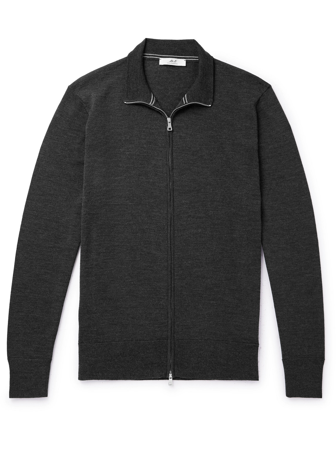 Mr P Richard Merino Wool Zip-up Cardigan In Gray