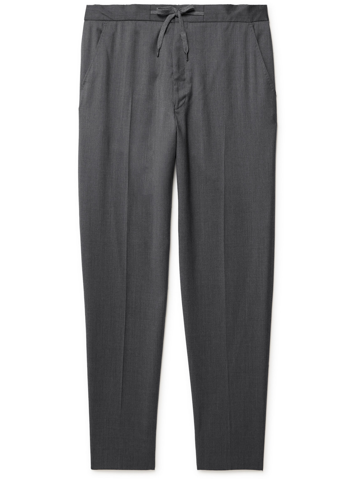 Mr P Tapered Wool Drawstring Trousers In Gray