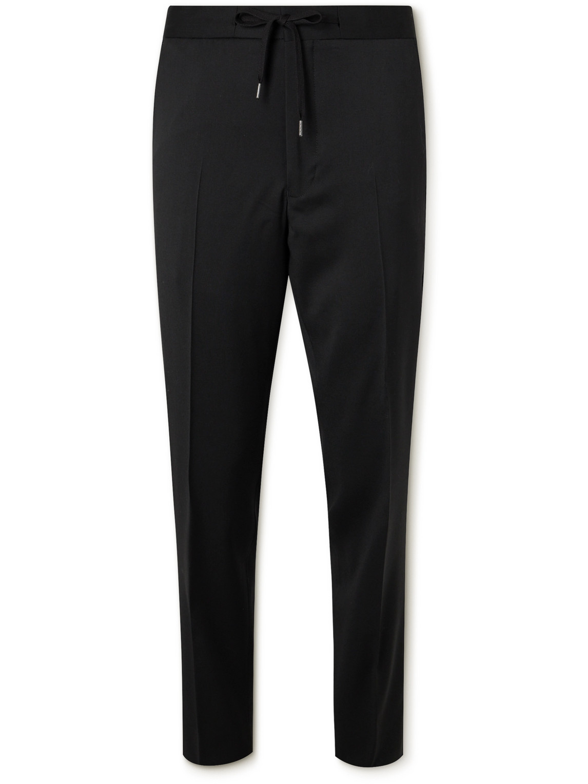 Mr P Tapered Grosgrain-trimmed Wool Drawstring Tuxedo Trousers In Black