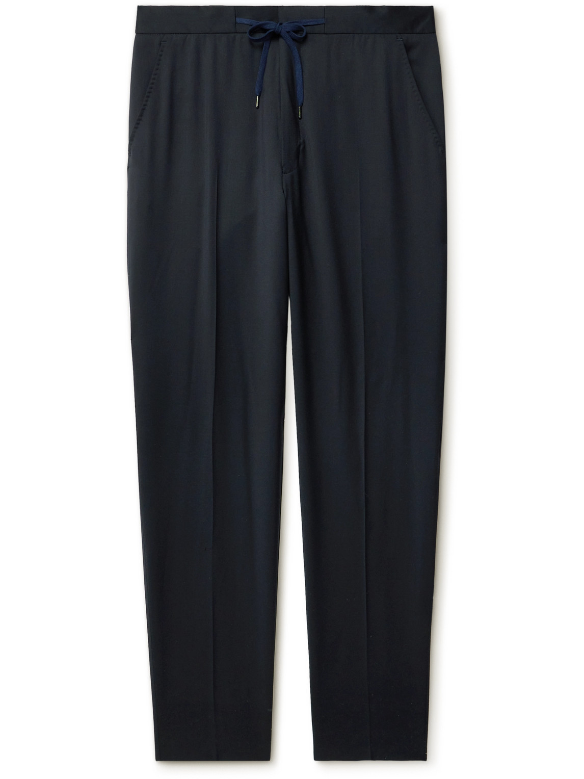 Mr P Tapered Wool Drawstring Trousers In Blue