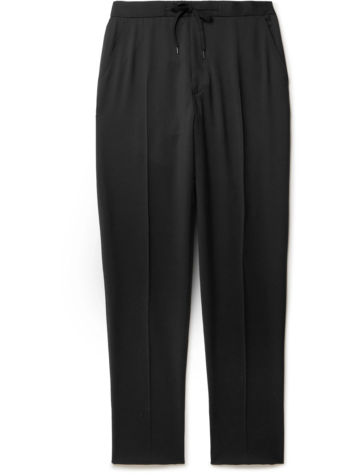Mr P Tapered Wool Drawstring Trousers In Black