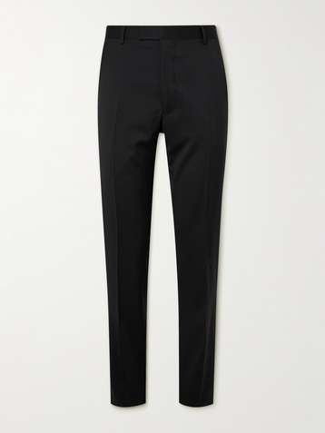 ARKET Cropped Wool Blend Twill Trousers in Dark Blue