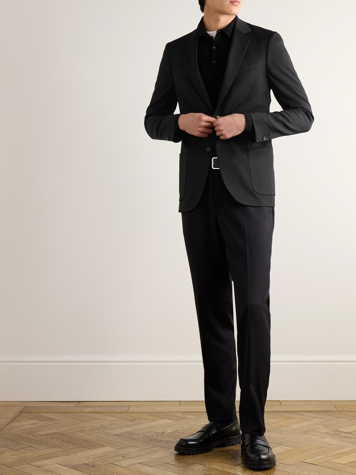 Shop Mr P Slim-fit Wool-twill Suit Jacket In Black