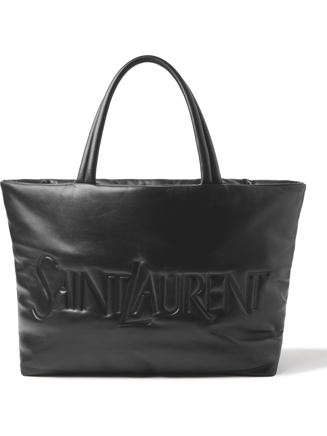 Shop Saint Laurent Logo-debossed Padded Leather Tote Bag In Black