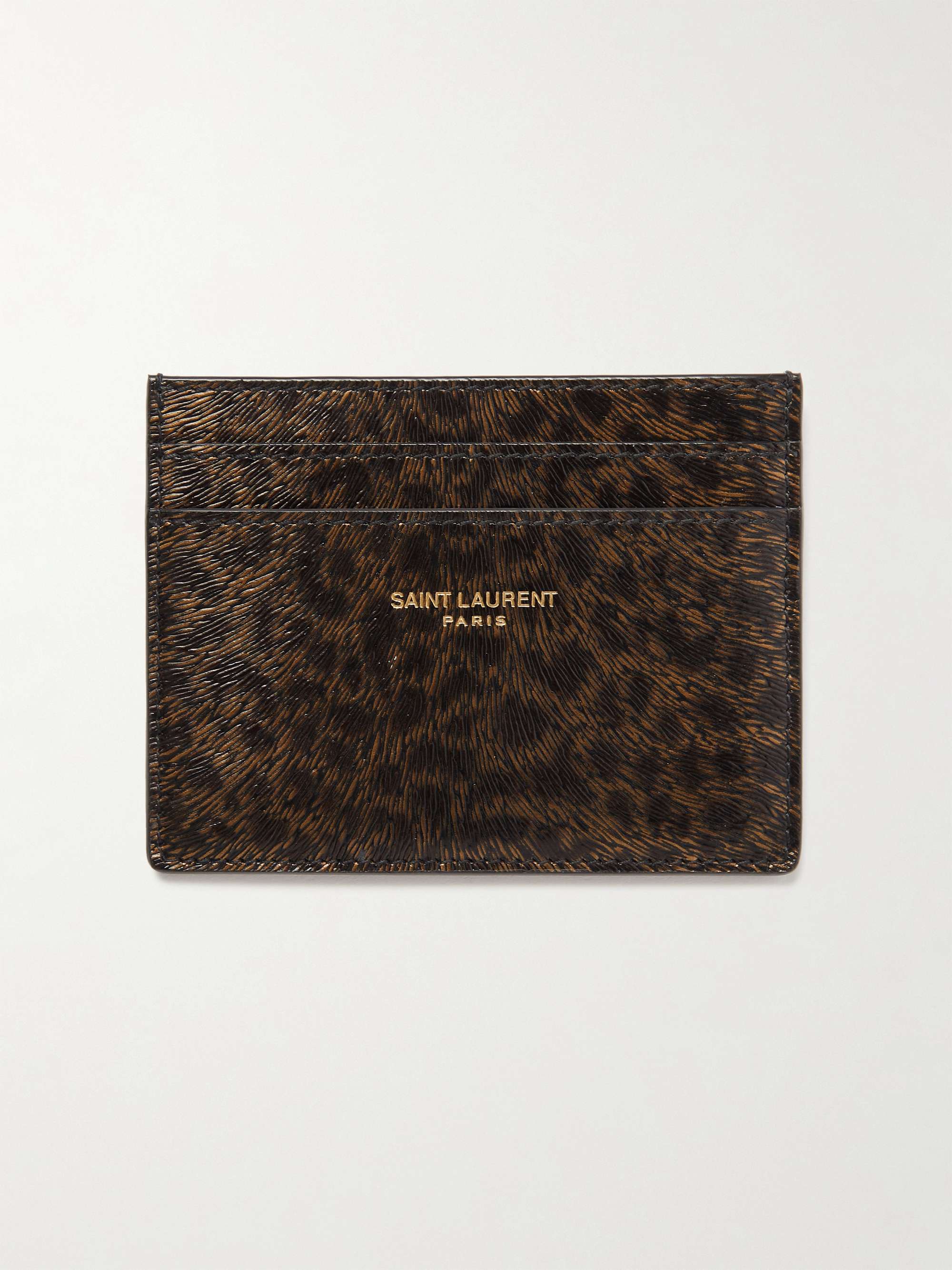 SAINT LAURENT Leopard-Print Glossed Textured-Leather Cardholder for Men ...