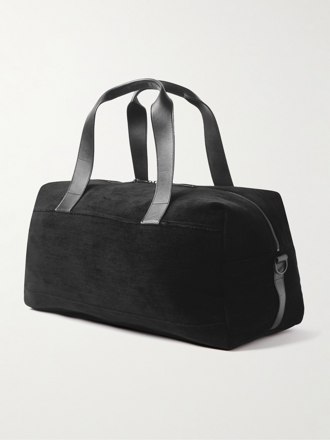 Shop Saint Laurent Leather-trimmed Logo-print Suede Duffle Bag In Black