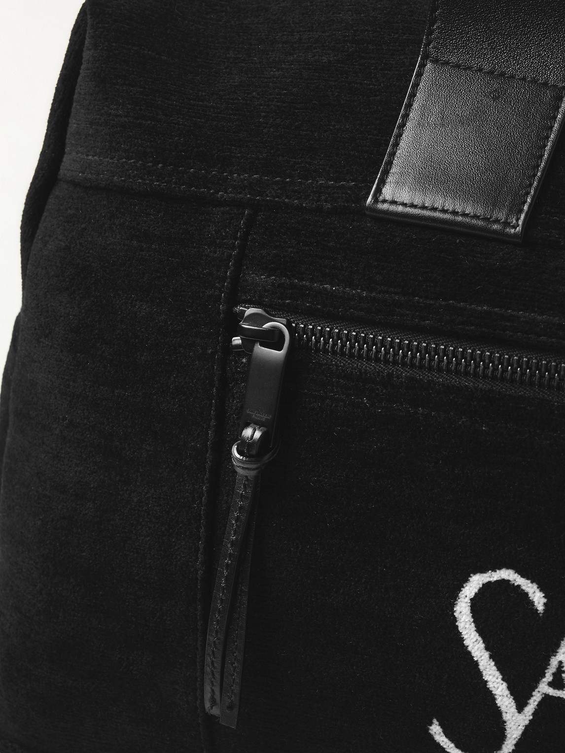 Shop Saint Laurent Leather-trimmed Logo-print Suede Duffle Bag In Black