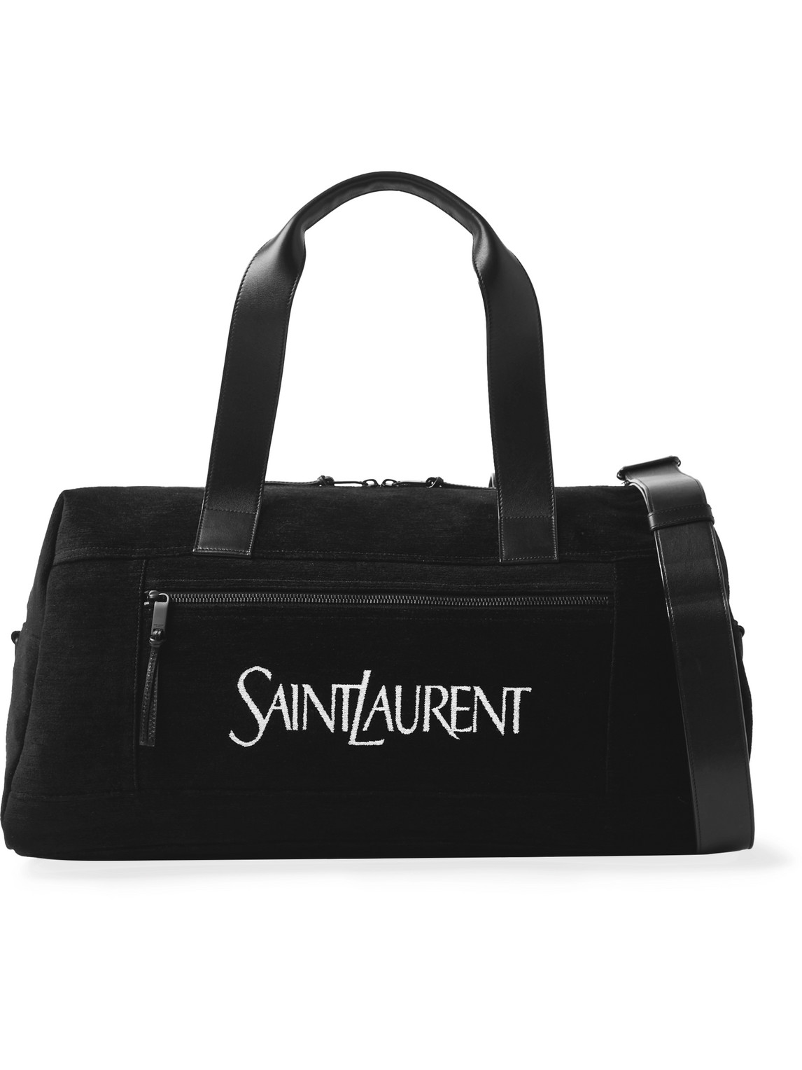 Saint Laurent Leather-trimmed Logo-print Suede Duffle Bag In Black