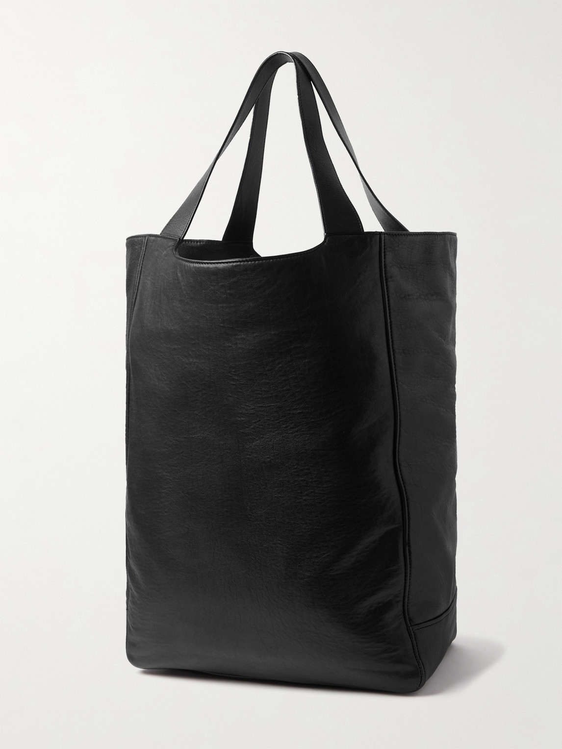 Shop Saint Laurent Logo-print Full-grain Leather Tote Bag In Black