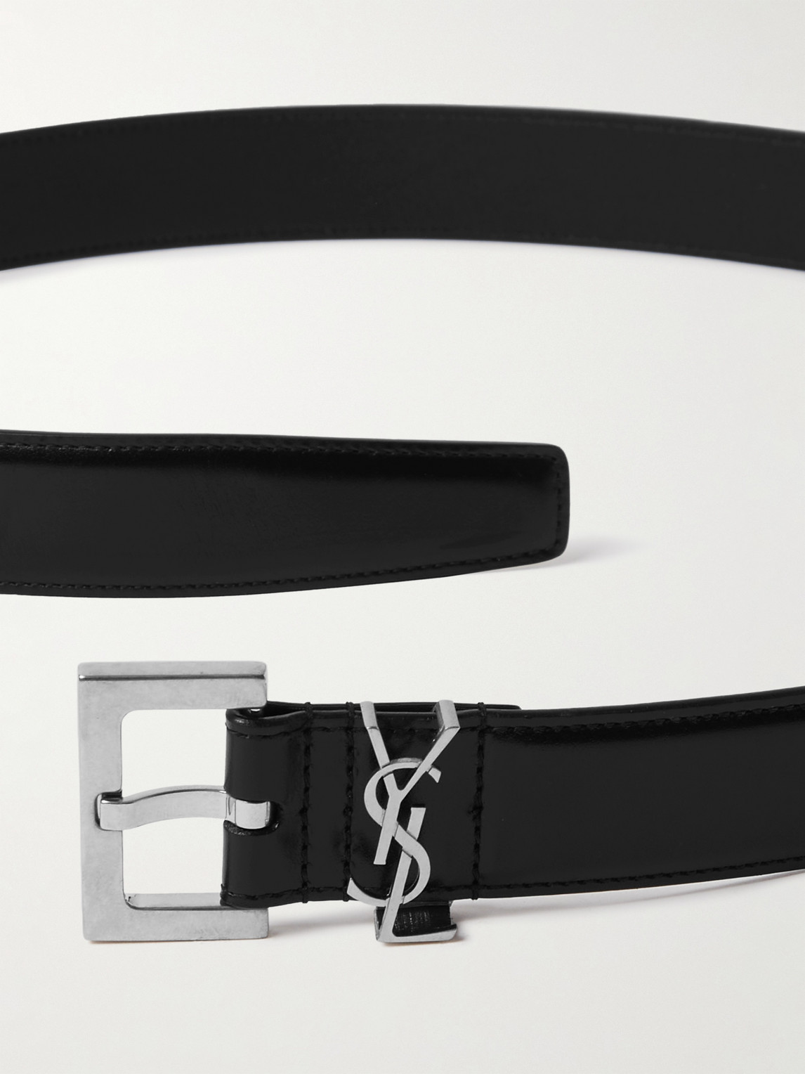 Shop Saint Laurent 3cm Leather Belt In Black