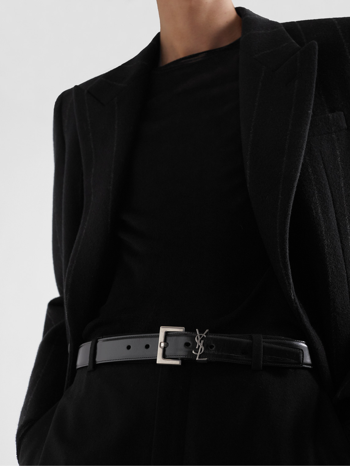 Shop Saint Laurent 3cm Leather Belt In Black