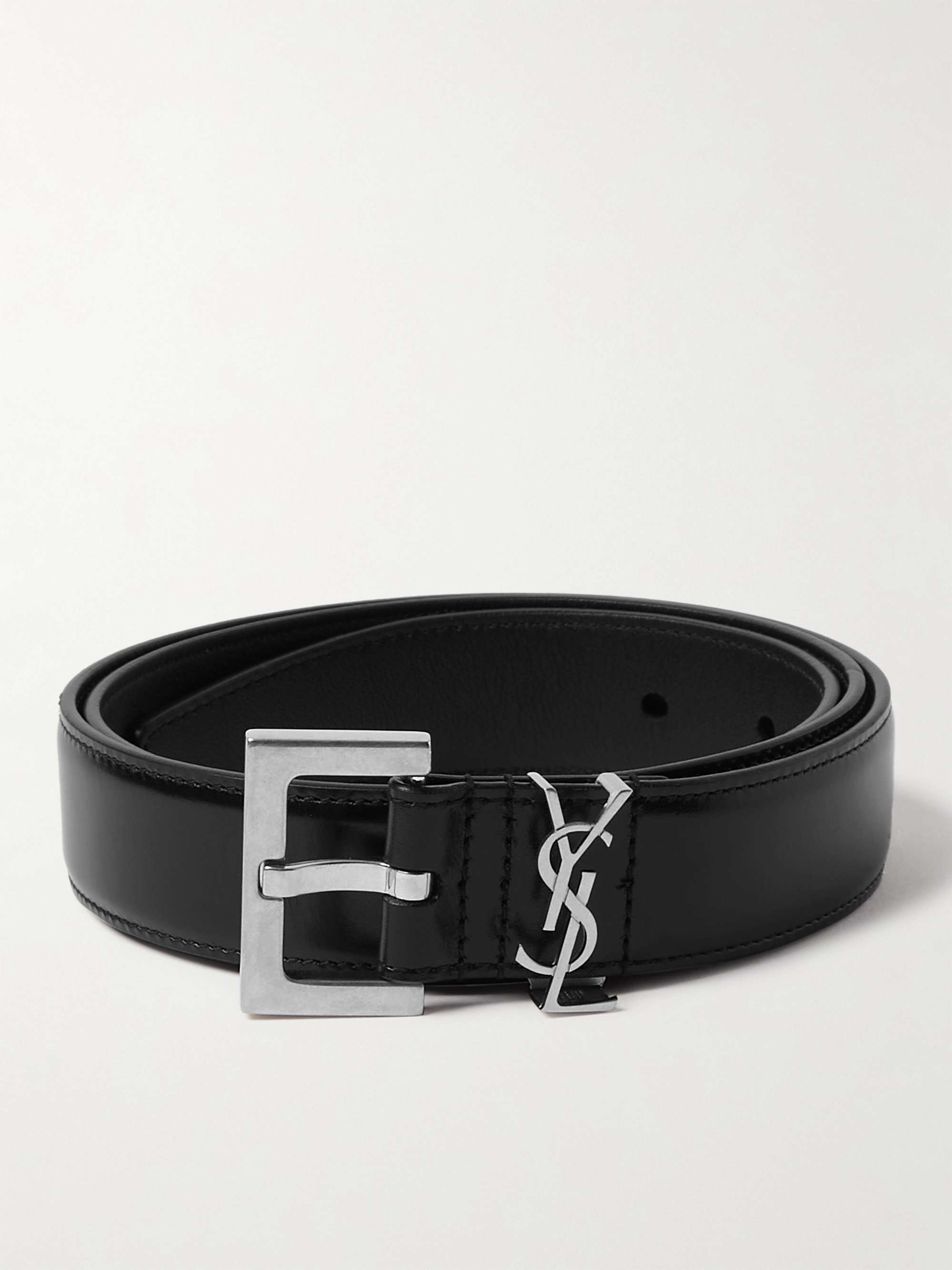 Saint Laurent Cassandre Belt in Smooth Leather - Black - Men - 80