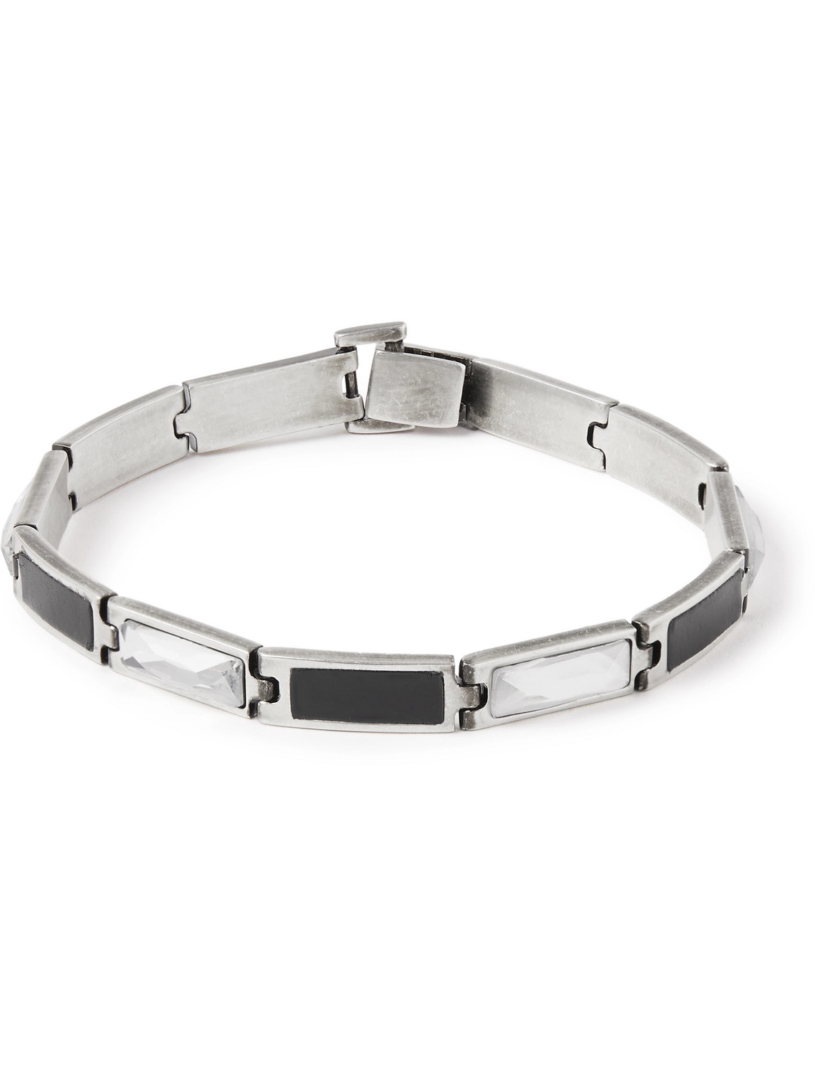 Saint Laurent Silver-tone, Leather And Glass Bracelet