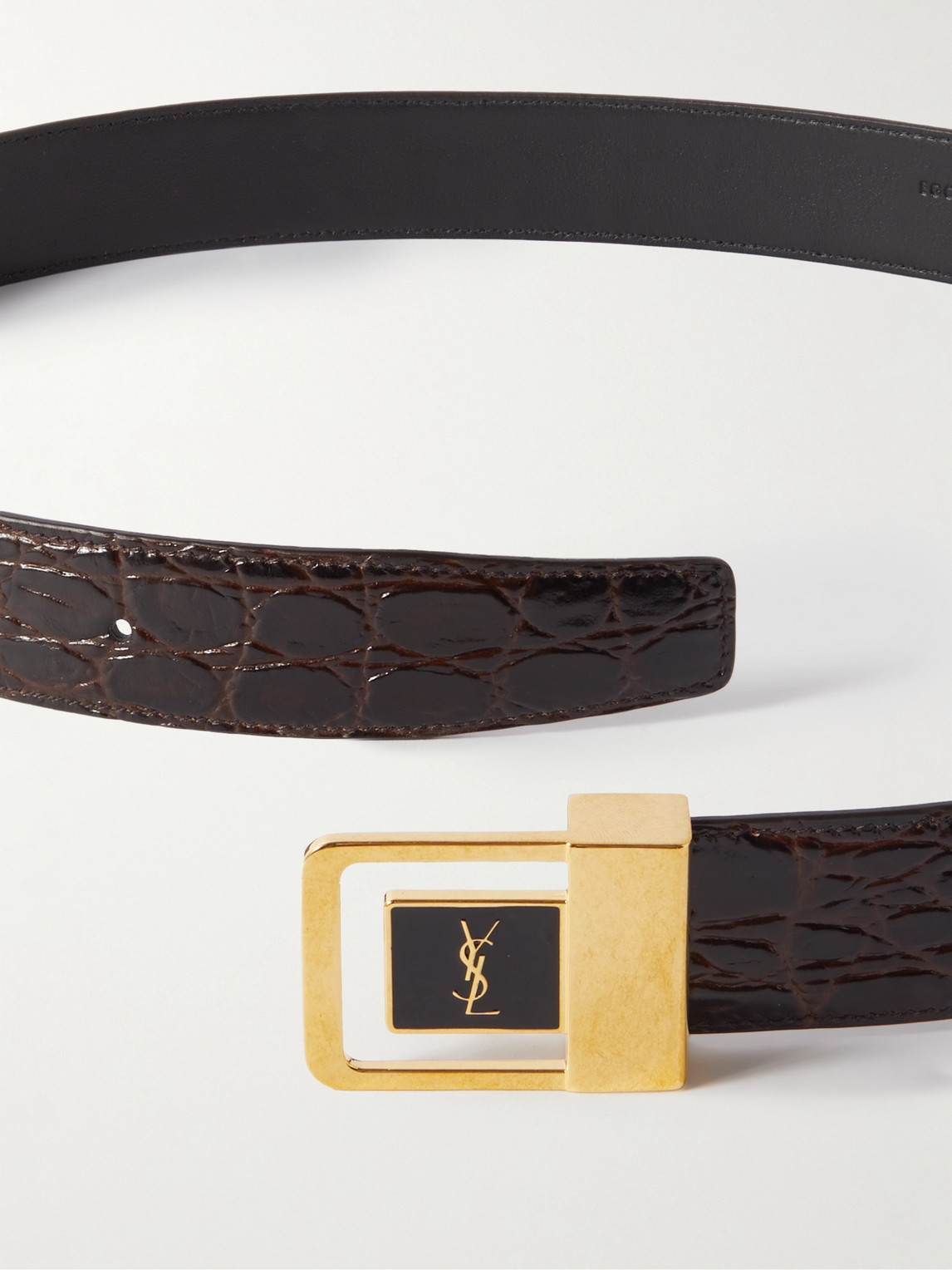 Saint Laurent 3cm Logo-embellished Croc-effect Leather Belt In Brown