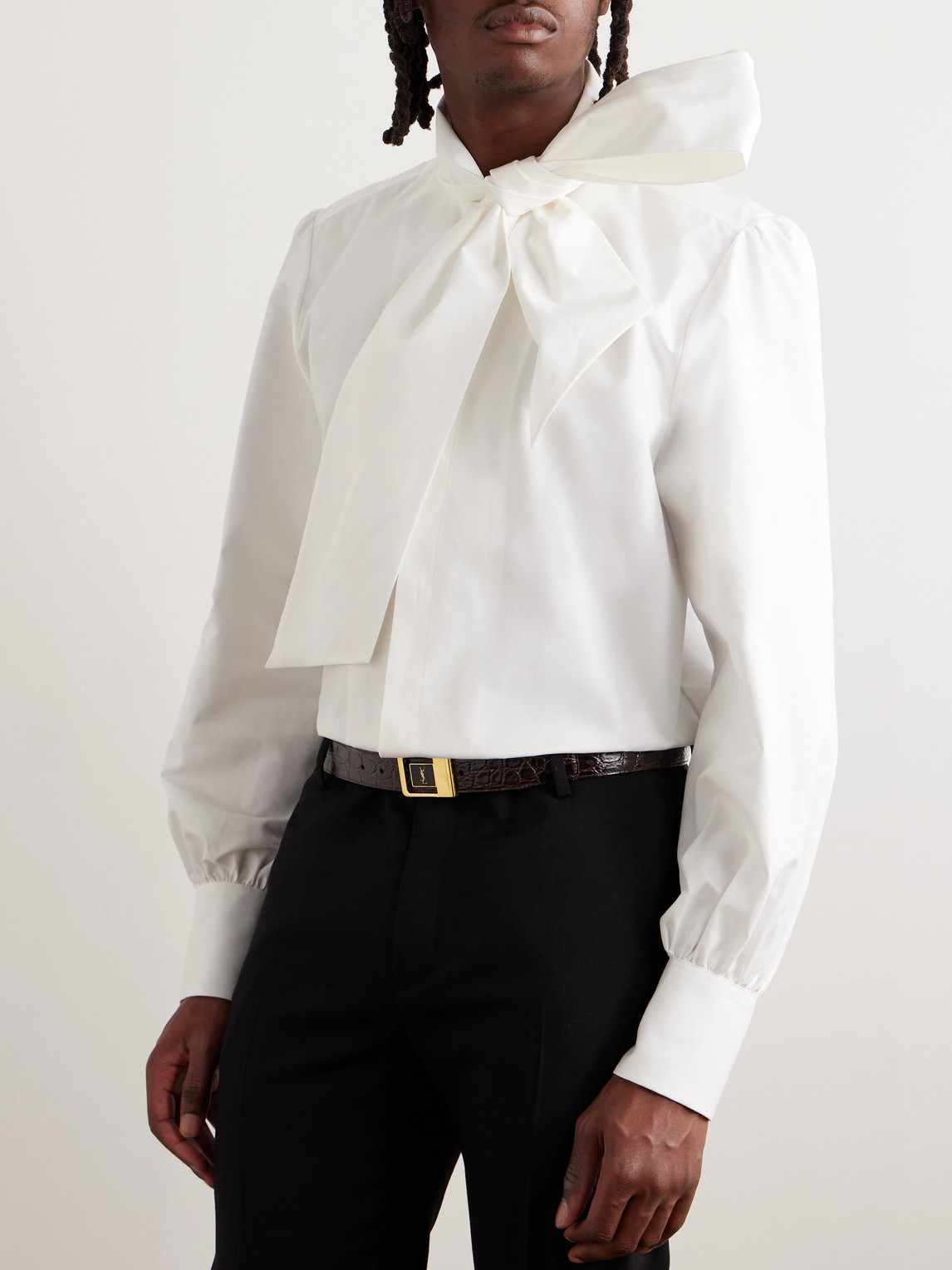 Saint Laurent 3cm Logo-embellished Croc-effect Leather Belt In Brown